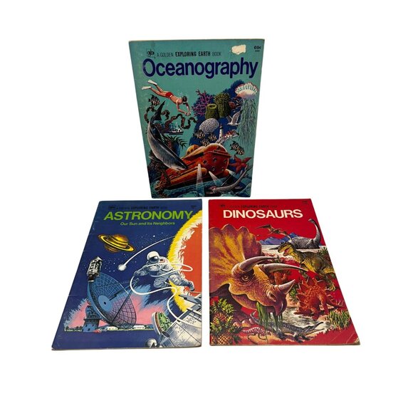 Golden Exploring Earth Books Oceanography Astronomy Dinosaurs 1970s Lot of 3 - Picture 1 of 8